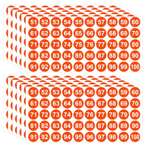 sourcing map 12 Blatt fortlaufende Zahlenaufkleber 51-100 Nummernaufkleber Etiketten Selbstklebende Zahlenaufkleber Runde Zahlenaufkleber zum Sortieren Organisieren von Aufbewahrungsboxen von sourcing map