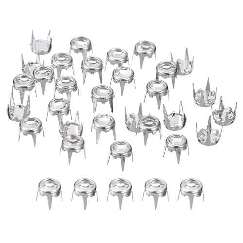 sourcing map 120 Stück Strass-Ohrstecker-Nachfüllungen, 6 mm/0,24 Zoll Strass-Klauenperlen, Nagelkopf, Nieten, Metallspikes, Nieten, dekorativ für DIY-Lederhandwerk, Gürtel, Silberweiß von sourcing map