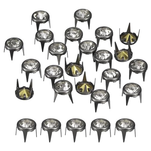 sourcing map 120 Stück Strass-Ohrstecker-Nachfüllungen, 6 mm/0,24 Zoll Strass-Klauenperlen, Nagelkopf, Nieten, Metallspikes, Nieten, dekorativ für DIY-Lederhandwerk, Schwarz Weiß von sourcing map