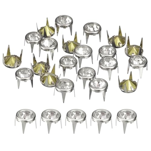 sourcing map 120 Stück Strass-Ohrstecker-Nachfüllungen, 8 mm/0,31 Zoll Strass-Klauenperlen, Nagelkopf, Nieten, Metallspitzen, Nieten, dekorativ für DIY-Lederhandwerk, Silberweiß von sourcing map