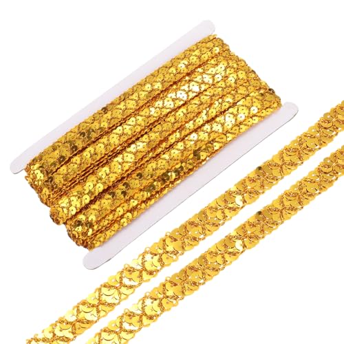 sourcing map 14 Yard Pailletten Perlen Spitzenbesatz 2 Reihe 0.6" Pailletten Streifen Pailletten Band für Bastelarbeiten Verzierungen DIY Nähen Kostüm Gold von sourcing map