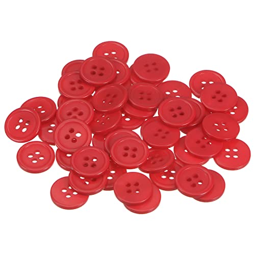 sourcing map 160Stk 24L Nähen Schaltflächen 5/8"(15mm) Harz Rund Flach 4-Loch Handwerk Schaltflächen für Nähen Kleidung und Basteln Rot von sourcing map