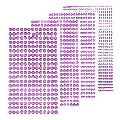 sourcing map 1792 Stück 4 Bögen Hellviolette Strasssteine Aufkleber 3/4/5/6 mm Selbstklebende Strasssteine für DIY-Dekoration Basteln Gesicht Augen Nägel Haare Make-up von sourcing map