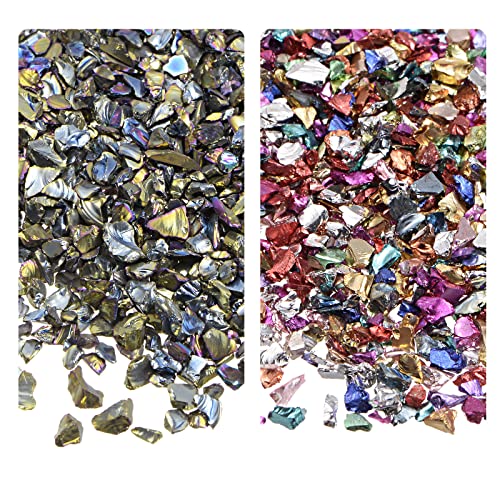 sourcing map 2 Farben Crushed Glass Chips, 1-4mm Unregelmäßiges Glitzer-Metallic-Glas zum Basteln DIY Schmuckvase Epoxidharz-Dekoration 28 g Bunte Farbserie von sourcing map