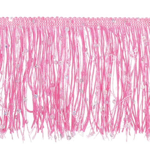 sourcing map 2 Meter 15cm/4" Pailletten-Fransen-Borte Glitzernde DIY-Fransen-Borte Quasten-Band für Kostüme Kleidung DIY-Nähen Handwerk Dekoration, (6,56 ft/2m) Pink von sourcing map