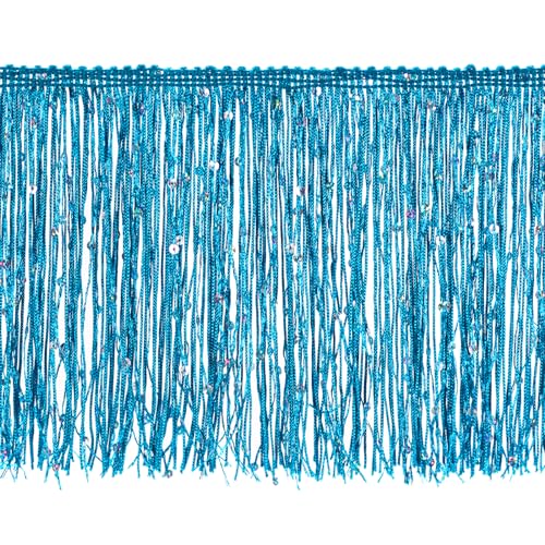 sourcing map 2 Meter 15cm/4" Pailletten-Fransen-Borte Glitzernde DIY-Fransen-Borte Quasten-Borte Band für Kostüme Kleidung DIY-Näharbeiten Dekoration, (6,56 ft/2m) Blau von sourcing map