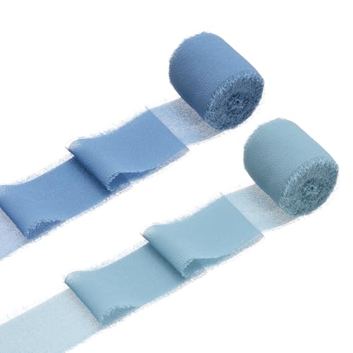 sourcing map 2 Rollen Chiffonband, 3,8 cm x 4,5 m, handgefertigtes Fransenband aus Seide für Blumenstrauß, Verpackung, Hochzeitsdekoration, Brautschmuck, Basteln, Blau/Marineblau von sourcing map