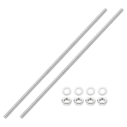 sourcing map 2 Stück Vollgewindestange, M10 x 400 mm, 201 Edelstahl, Rechtsgewindestangen mit Muttern und flacher Unterlegscheibe, Vollnietenstange für Klemmen, Aufhänger und U-Bolzen von sourcing map