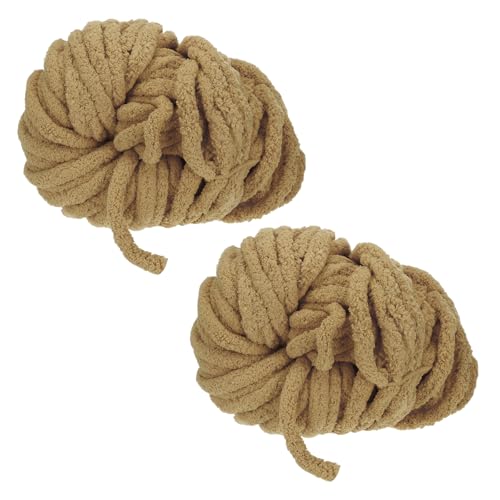 sourcing map 2 x grobes Garn, sperriges, dickes, flauschiges Garn zum Häkeln, weiche Chenille-Decke zum Handstricken, Häkeln (Khaki, 27 m) von sourcing map