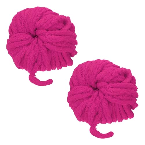 sourcing map 2 x grobes Garn, sperriges, dickes, flauschiges Garn zum Häkeln, weiche Chenille-Decke zum Handstricken, Häkeln (Rose Pink, 27 m) von sourcing map