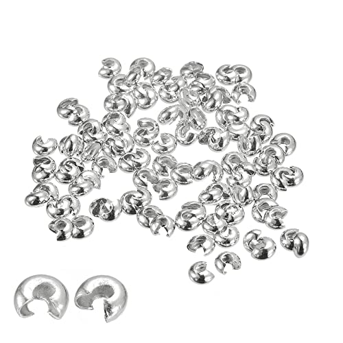 sourcing map 200 Stück Crimp Perlen Abdeckung 4mm Crimp Perlen Knoten Abdeckung Runde Offene Perlen Endspitzen für Schmuckherstellung DIY Silber von sourcing map