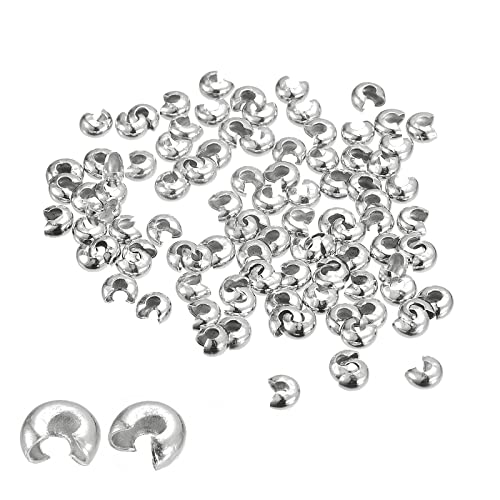 sourcing map 200 Stück Crimp Perlen Abdeckung 5.4mm Crimp Perlen Knoten Abdeckung Runde Offene Perlen Endspitzen für Schmuckherstellung DIY Silber von sourcing map