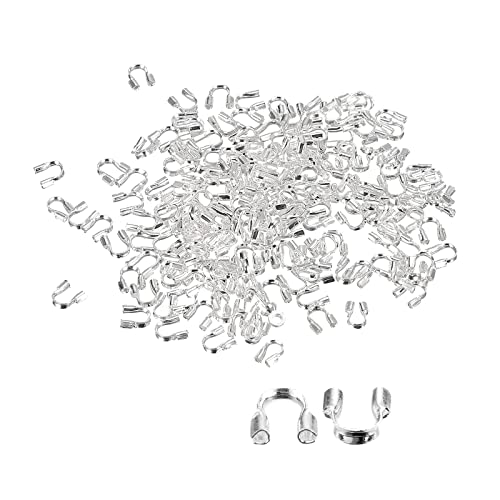 sourcing map 200 Stück Drahtschutz Fadenschutzschlaufe, 0,6mm Loch U-Form Kabelschutz für Armband Schmuckherstellung DIY, Silber Farbton von sourcing map