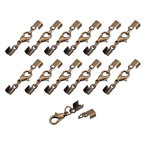 sourcing map 20Set 3.5mm Umklappbare Kordelenden mit Karabinerhaken Klammern Endstück Crimpen Endkappen für Basteln Herstellung Leder Armbänder Bronze Ton von sourcing map