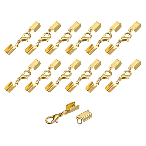 sourcing map 20Set 4.5mm Umklappbare Kordelenden mit Karabinerhaken Klammern Endstück Crimpen Endkappen für Basteln Herstellung Leder Armbänder Gold Ton von sourcing map