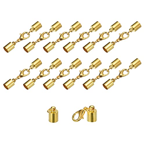 sourcing map 20Set 6mm Leder Kordel Endkappen mit Hummerverschluss Klammern Zylinder Endstücke für Heimwerker Herstellung Leder Armbänder Gold Ton von sourcing map