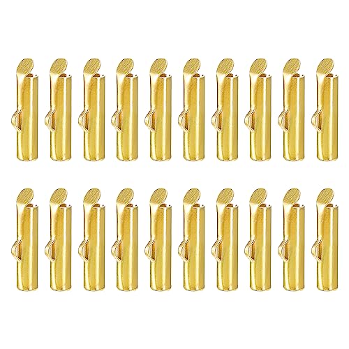 sourcing map 20Stk Aufschieben Ende Klammern 13mm Rohr Kugel Perle Schieber Crimp Ende für Mehrfache Stränge DIY Handwerk Herstellung Gold Ton von sourcing map