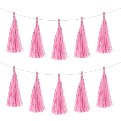 sourcing map 25 Stück rosa Quasten Girlande Banner mit Seil Seidenpapier Quasten Party Quasten DIY Kits für Hochzeit Geburtstag Party Dekoration von sourcing map