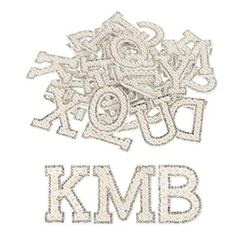 sourcing map 26 Stück Bügeleisen auf Patch Dekorativ A-Z Weiß Hintergrund Weiß Strass Glitzer Alphabet Applique Englische Buchstabe für DIY Kleidung Reparatur Hüte Taschen von sourcing map