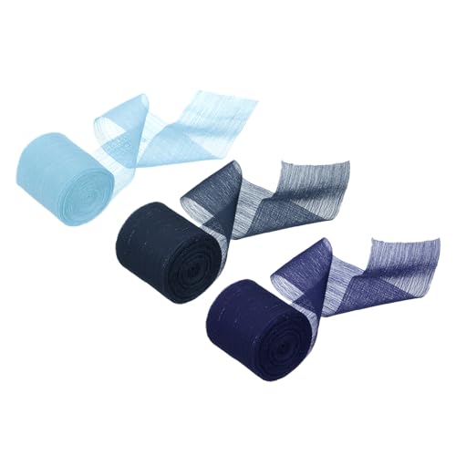 sourcing map 3 Rollen Chiffonband, 3,8 cm x 5,5 m, Seidensatinband, glänzendes Seidenband, Stoff für Hochzeitseinladungen, Brautsträuße, Geschenkverpackungen, Schleifenherstellung, blaue Serie von sourcing map