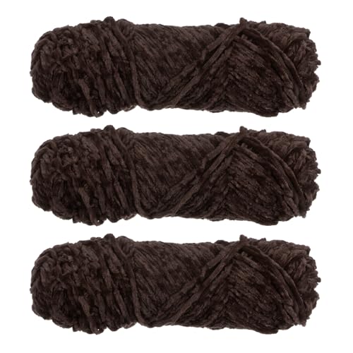 sourcing map 3 Strähnen Chenille Garn Weich Decke Garn 3x100gr/3.5oz (3x131yds) Polyester Samt Flauschgarn Strickerei für Häkeln Weben Schal Kaffee von sourcing map