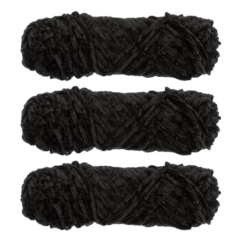 sourcing map 3 Strähnen Chenille Garn Weich Decke Garn 3x100gr/3.5oz (3x131yds) Polyester Samt Flauschgarn Strickerei für Häkeln Weben Schal Schwarz von sourcing map