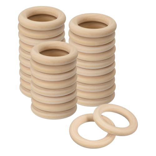 sourcing map 30 Stück Naturholzringe, 45 mm, unlackiert, glatte Makramee-Kreise, Holzring für Bastelarbeiten, DIY-Projekte, Makramee-Herstellung (8 mm dick) von sourcing map