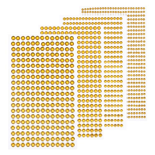 sourcing map 3584 Stück 8 Blatt goldene Strassaufkleber 3/4/5/6 mm selbstklebende Strasssteine für DIY-Dekoration, Basteln, Gesicht, Augen, Nägel, Haare, Make-up von sourcing map