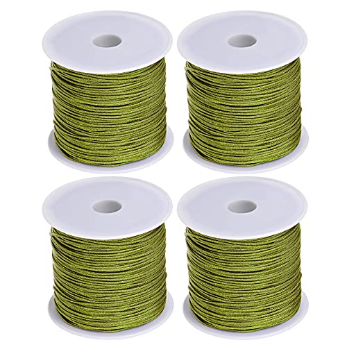 sourcing map 4 Rollen Nylon Perle Faden Knoten Schnur 0.8mm 50 Yards Geflochten Nylon Satinschnüren für Armband Halskette Kumihimo, Olivgrün von sourcing map