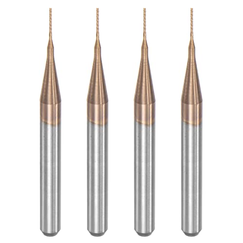 sourcing map 4 Stück Schaftfräser CNC Fräser Titanbeschichteter Wolframkarbid Gravierfräser für PCB Kunststoff Faser Holz 0,4 mm x 3 mm von sourcing map