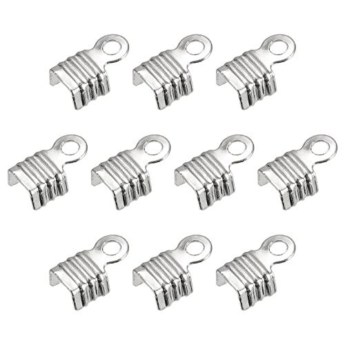 sourcing map 400 Stück umklappbare Kordelenden, 3 x 6 mm Terminatoren, Crimp-Endspitzen für Lederbänder, Bastelarbeiten, rhodiniert von sourcing map