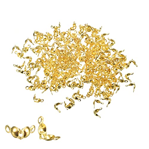 sourcing map 400Stk Offene Perlen Spitzen Knoten Abdeckungen 1.3mm Metall Zweischalig Crimpen Aufklappbare Kalotte Ende Kappen für Schmuck Herstellung DIY Handwerk Gold von sourcing map