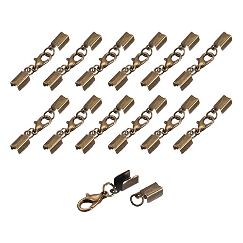 sourcing map 40Set 4.5mm Umklappbare Kordelenden mit Karabinerhaken Klammern Endstück Crimpen Endkappen für Basteln Herstellung Leder Armbänder Bronze Ton von sourcing map