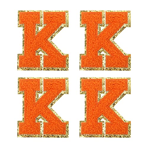 sourcing map 4Stk Chenille Buchstabe Abzeichen Aufbügeln Buchstabe Aufnäher Orange K Alphabet Dekorativ Reparatur Bestickte Aufnäher für Kleidung Schuhe Hüte Rucksäcke von sourcing map