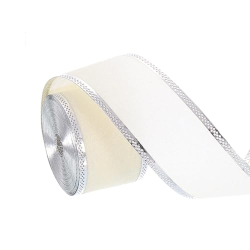 sourcing map 5,1 cm x 9,1 m glitzerndes Band, Drahtband für Kranzschleifen, Geschenkverpackungen, Weihnachtsbaumschmuck, Basteln, Beige von sourcing map