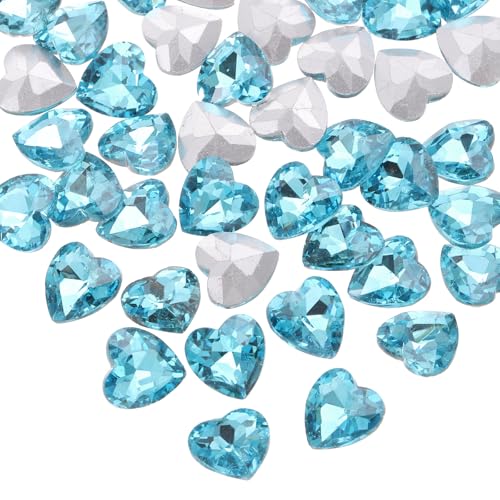 sourcing map 50 x Herz-Strasssteine, 10 mm, spitze Rückseite, Herz-Glas-Strass-Edelsteine, Kristalle, für Schmuckherstellung, Kostüme, Bastelarbeiten, Seeblau von sourcing map