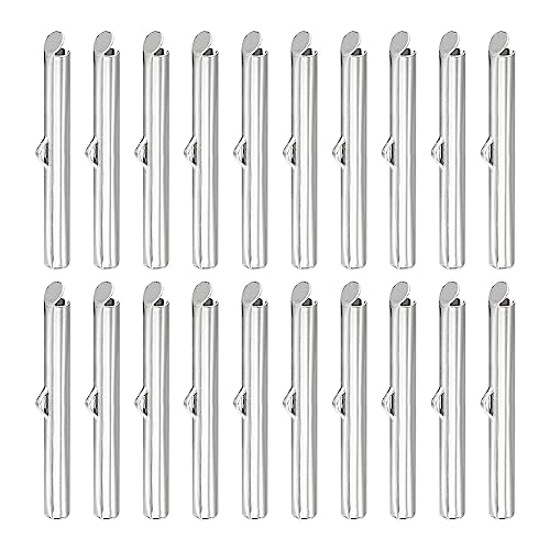 sourcing map 60Stk Aufschieben Ende Klammern 35mm Rohr Kugel Perle Schieber Crimp Ende für Mehrfache Stränge DIY Handwerk Herstellung Silber Weiß von sourcing map