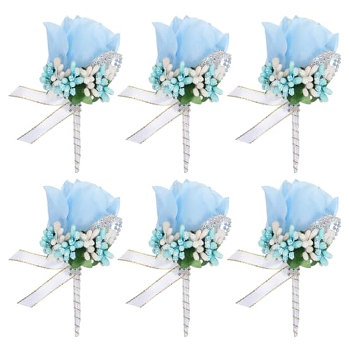 sourcing map 6Stk Boutonnieres Hochzeit Rose Bräutigam Boutonnieres mit Pin und Clip für Hochzeit Party Zeremonie Jahrestag Formale Abendessen See Blau von sourcing map