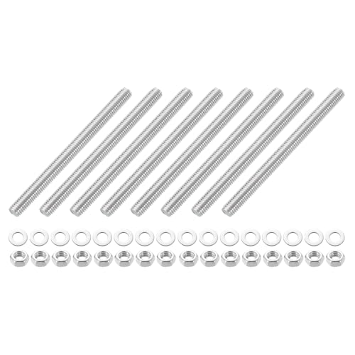 sourcing map 8 Stück Vollgewindestange, M8 x 100 mm, 201 Edelstahl, Rechtsgewindestangen mit Muttern und flacher Unterlegscheibe, Vollnietenstange für Klemmen, Aufhänger und U-Bolzen von sourcing map