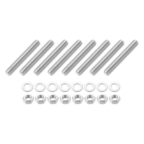 sourcing map 8 Stück Vollgewindestange, M8 x 50 mm, 201 Edelstahl, Rechtsgewindestangen mit Muttern und flacher Unterlegscheibe, Vollnietenstange für Klemmen, Aufhänger und U-Bolzen von sourcing map