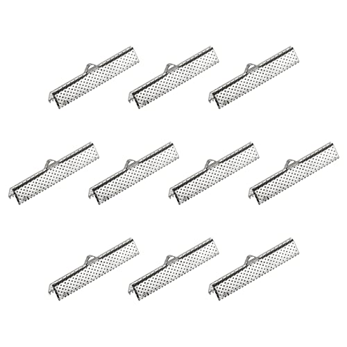 sourcing map 80 Stück Band Crimp Klemmende 35mm Lesezeichen Klemmkabelende Verschlüsse für DIY Basteln Silber Weiß von sourcing map