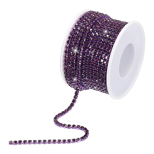 sourcing map 9,1 m 3 mm Kristall-Strass-Diamant-Kette zum Nähen, Basteln, DIY-Schmuck, Hochzeitsdekorationen, violette Edelsteine, violette Basis von sourcing map