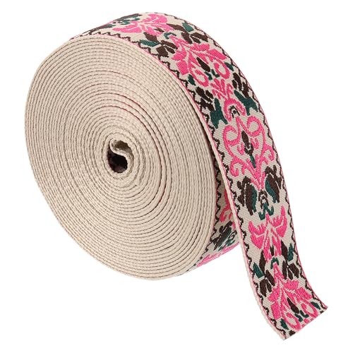 sourcing map 9,1 m Baumwoll-Gurtband, 50 mm, Jacquard-Gurtband, Polyester-Gurtband, Blumenmuster, Geldbörsenriemen für Geldbörse, Tasche, Handwerk, Kleidung, Beige-Rose Pink von sourcing map