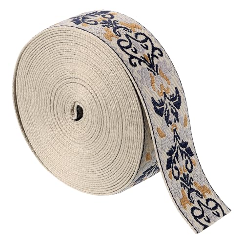 sourcing map 9,1 m Baumwoll-Gurtband, 50 mm, Jacquard-Gurtband, Polyester-Gurtband, Blumenmuster, Geldbörsenriemen für Geldbörse, Tasche, Handwerk, Kleidung, Grau-Blau von sourcing map