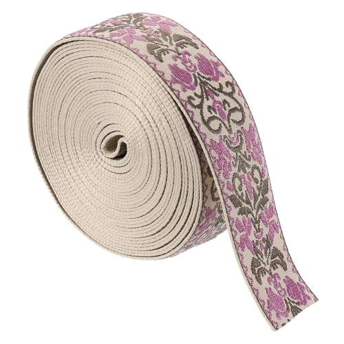 sourcing map 9,1 m Baumwoll-Gurtband, 50 mm, Jacquard-Gurtband, Polyester-Gurtband, Blumenmuster, Geldbörsenriemen für Geldbörse, Tasche, Handwerk, Kleidung, Weiß-Lila von sourcing map