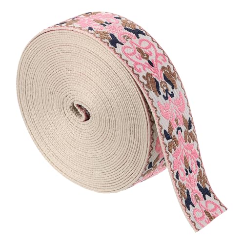 sourcing map Baumwoll-Gurtband, 50 mm, Jacquard-Gurtband, Polyester-Gurtband, Blumenmuster, Geldbörsenriemen für Geldbörse, Tasche, Handwerk, Kleidung, 9,1 m, Rosa-Beige von sourcing map