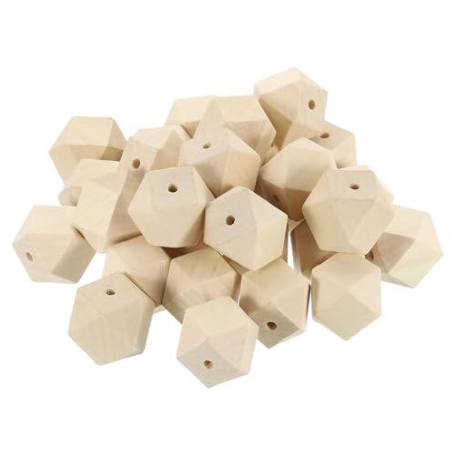 sourcing map Geometrische Holzperlen, 30 mm, unlackiert, geometrische Sechseck-Perlen, natürliche Farbe, lose Abstandshalter, für Schmuckherstellung, Heimdekoration, 30 Stück von sourcing map