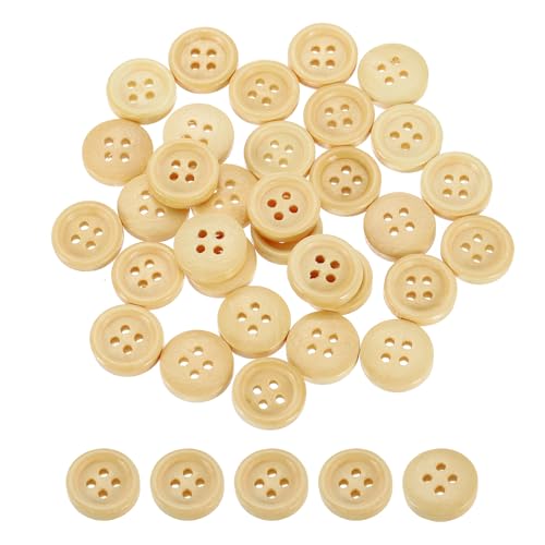 sourcing map Holzknöpfe, 12,5 mm, 4 Löcher, rund, Nähknöpfe, flache Rückseite, zum Nähen, Basteln, Kleidung, Naturholz, 50 Stück von sourcing map