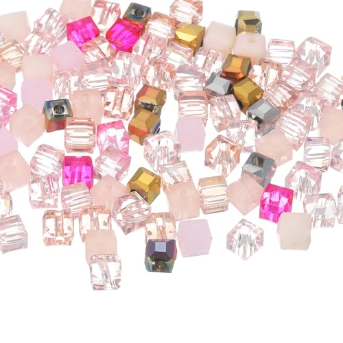 sourcing map Kristallperlen, quadratisch, Glasperlen, facettiert, lose Abstandshalter für Armbänder, Halsketten, Ohrringe, Schmuckherstellung, Handwerk, 100 Stück (Pink-Serie) von sourcing map