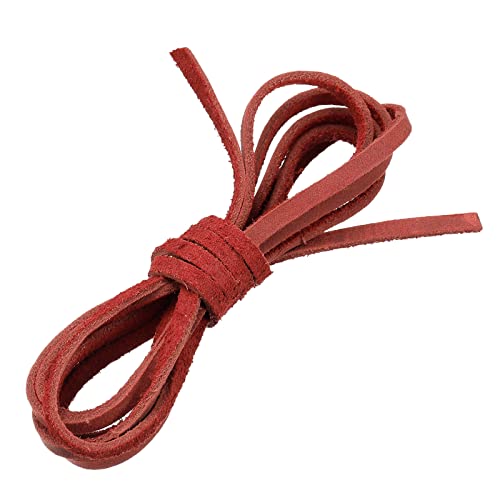 sourcing map Lederband, 2,19 Yards, 5 mm, Flacher Flechtschnurstreifen für Geldbörse, Handtasche, Schnürsenkel, Basteln, Armbandherstellung, Leuchtend rot von sourcing map